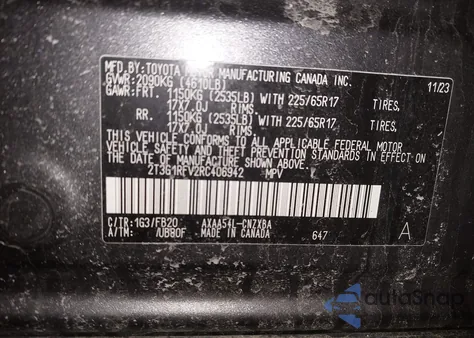 2024 Toyota Rav4 Le z USA, uszkodzony, nr VIN 2T3G1RFV2RC406942